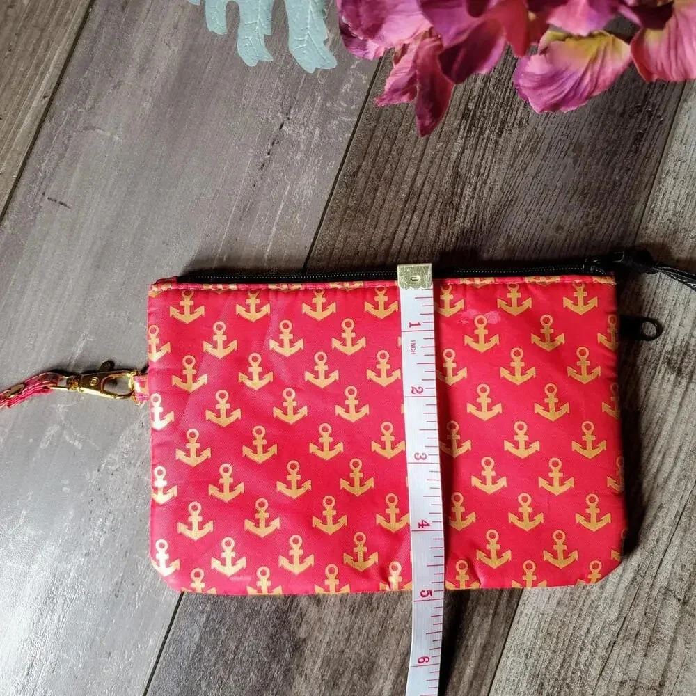 Simply Southern Phone Wristlet Red and Gold Anchors EUC